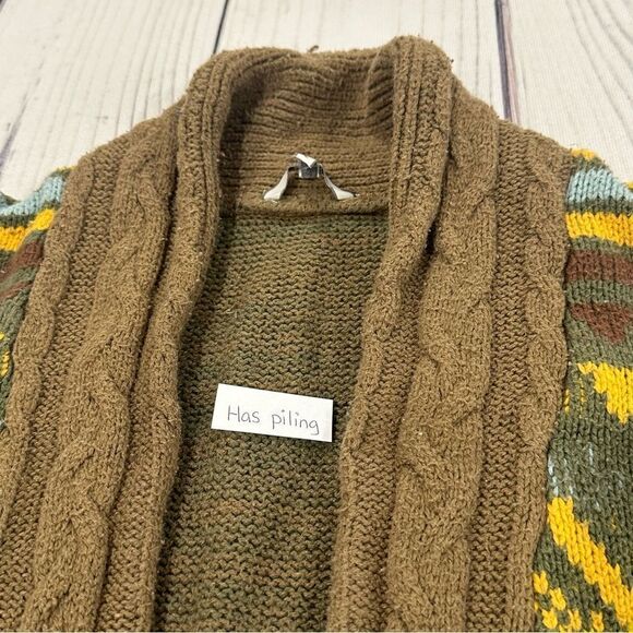 BKE Buckle Sweater Womens Large Brown Mustard Button Up Cardigan Bohemian Knit - Picture 3 of 5
